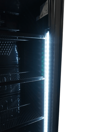 Commercial Refrigerator - Black 382L Single Glass Door Refrigerator - No Light Box Feature