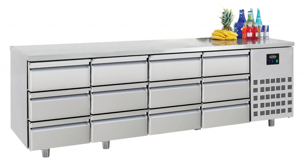 Discover the Ultimate 12-Drawer Stainless Steel Counter Fridge - 632L Capacity, Perfect for Gastronorm Storage