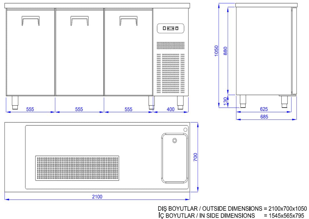 3-Door Combisteel Beer Counter with One Refrigerated Section - Model 7489.5330