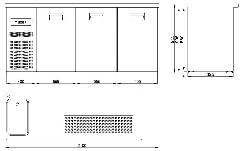Ultimate 3-Door Beer Display Counter - Combisteel 1L Model