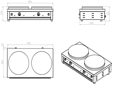 Commercial Catering Equipment - Dual Plate Electric Crepe Maker by - 2 x 400mm Cooking Surface