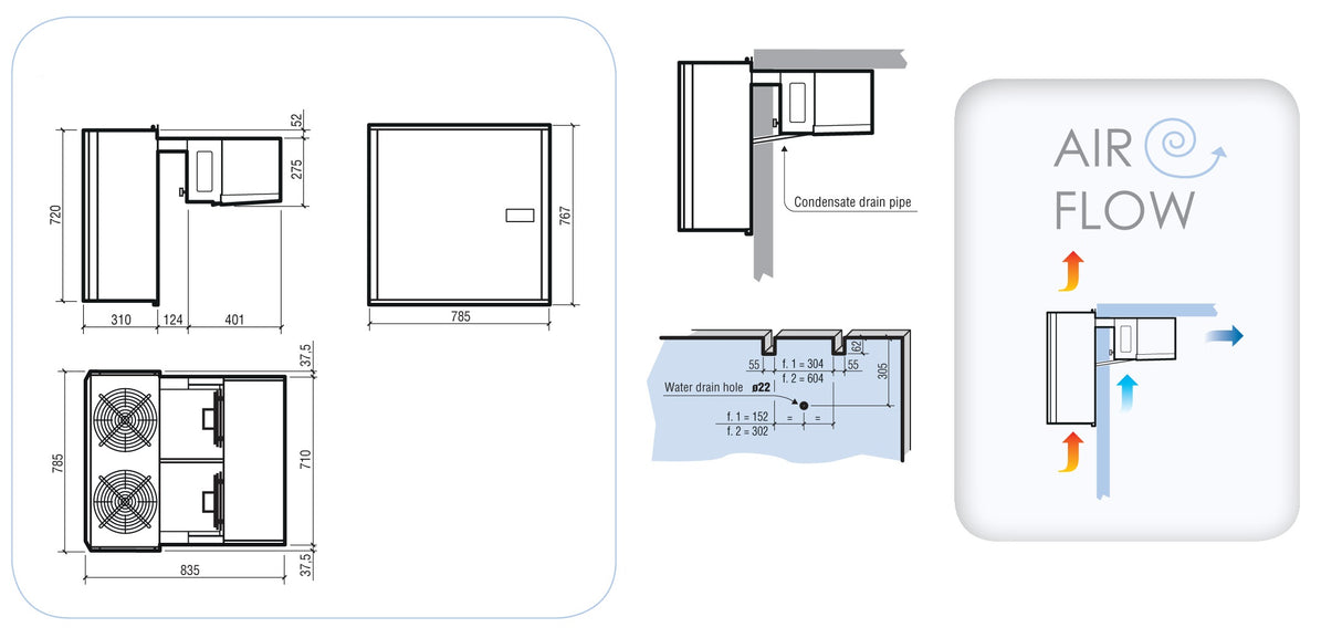 Commercial Catering Equipment - Positive Wall Mounted Straddle Type Unit 14,5 22,5 M3 With Winter Regulations