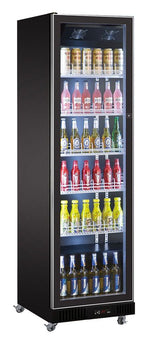 Sleek Black Combisteel Single Hinged Glass Door Merchandising Fridge - Model 7526.0005