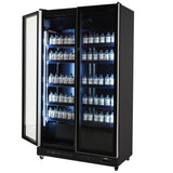 Commercial Refrigerator - Chic Black Double Hinged Glass Door Merchandiser Fridge – 758L Capacity – Model 7526.0010