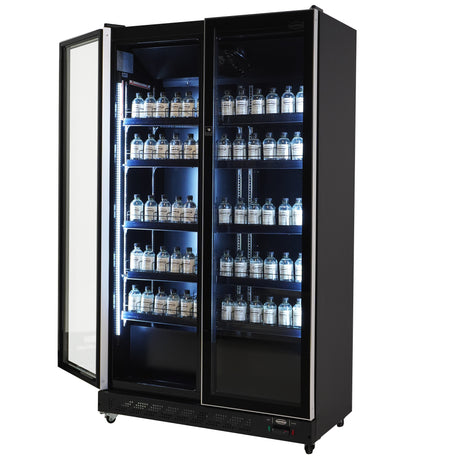 Commercial Refrigerator - Chic Black Double Hinged Glass Door Merchandiser Fridge – 758L Capacity – Model 7526.0010