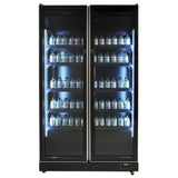 Commercial Refrigerator - Chic Black Double Hinged Glass Door Merchandiser Fridge – 758L Capacity – Model 7526.0010