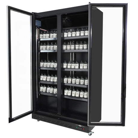 Commercial Refrigerator - Chic Black Double Hinged Glass Door Merchandiser Fridge – 758L Capacity – Model 7526.0010