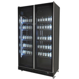 Commercial Refrigerator - Chic Black Double Hinged Glass Door Merchandiser Fridge – 758L Capacity – Model 7526.0010