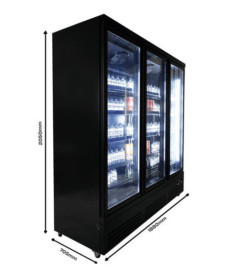 Commercial Catering Equipment - Refrigerator 3 Glass Doors Black Ceb 1600 R Bl
