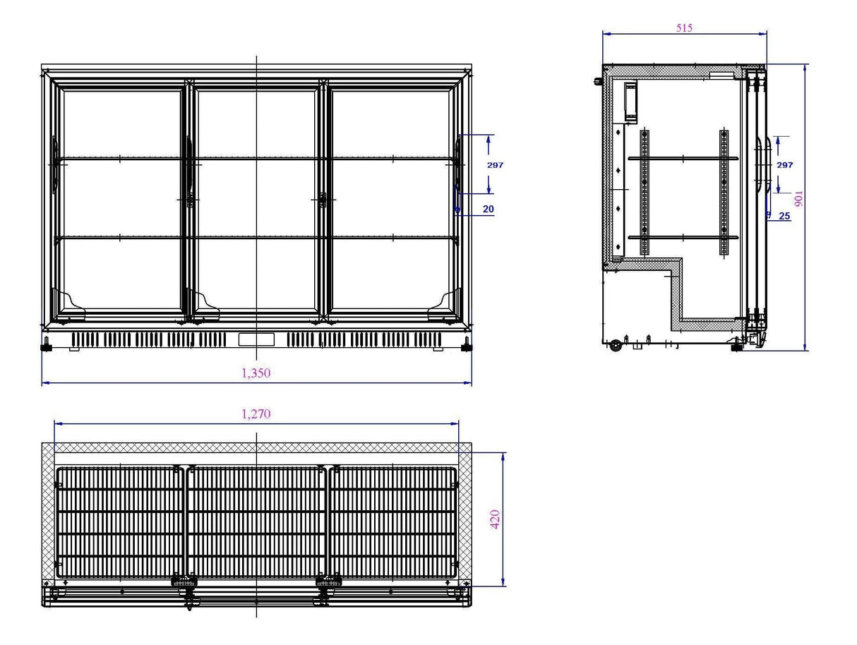 Sleek Black Combisteel Backbar Cooler with 3 Sliding Doors - Model 7527.0025