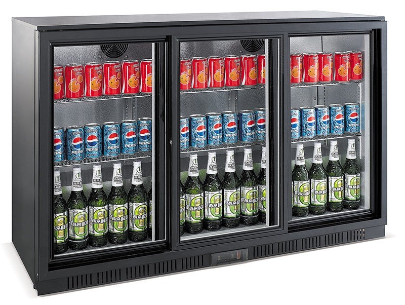 Sleek Black Combisteel Backbar Cooler with 3 Convenient Sliding Doors - Model 7527.0050