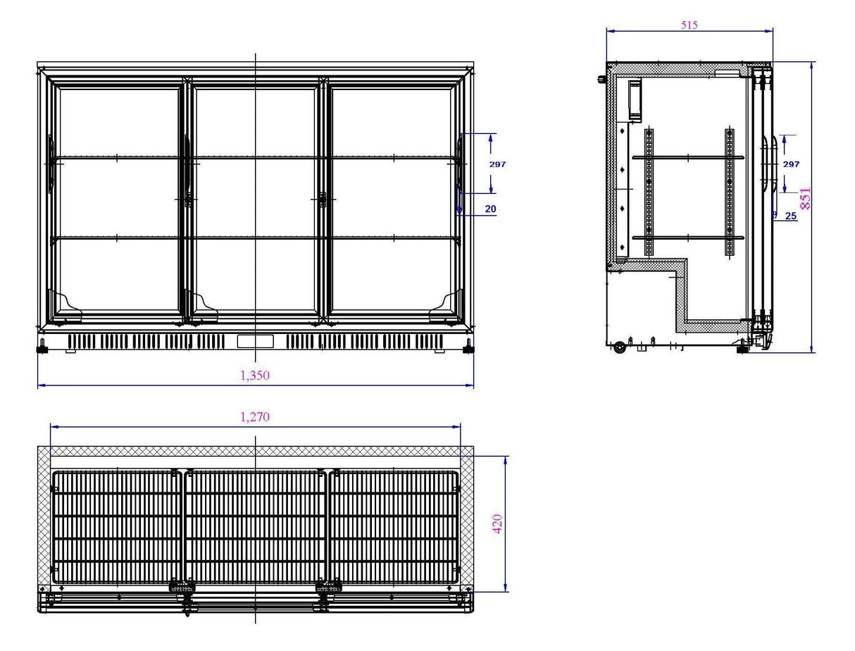 Sleek Black Combisteel Backbar Cooler with 3 Convenient Sliding Doors - Model 7527.0050