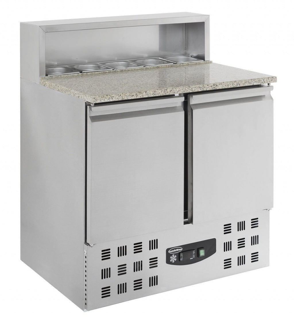 Elevate Your Kitchen with the Combisteel 2-Door Pizza Prep Counter Saladette Fridge – Spacious Storage for 2x 1/1GN & 5x 1/6GN