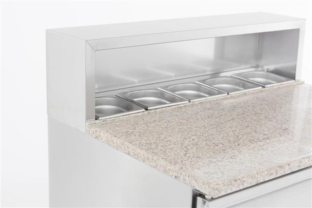Elevate Your Kitchen with the Combisteel 2-Door Pizza Prep Counter Saladette Fridge – Spacious Storage for 2x 1/1GN & 5x 1/6GN