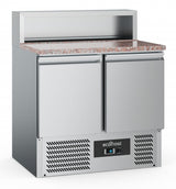 Elevate Your Kitchen with the Combisteel Ecofrost Double-Door Pizza Prep Counter Featuring a Sleek Granite Top and 5 x 1/6 GN Capacity - Model 7950.5090