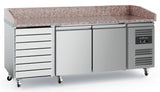 Combisteel 2-Door Pizza Prep Station with Elegant Granite Top & 7 Convenient Dough Drawers - Model 7950.5150