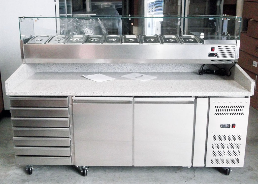Combisteel 2-Door Pizza Prep Station with Elegant Granite Top & 7 Convenient Dough Drawers - Model 7950.5150