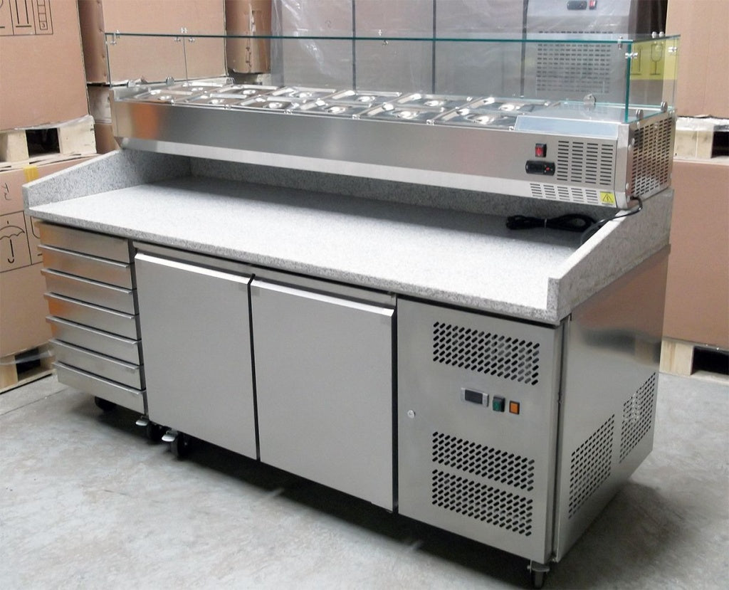 Combisteel 2-Door Pizza Prep Station with Elegant Granite Top & 7 Convenient Dough Drawers - Model 7950.5150