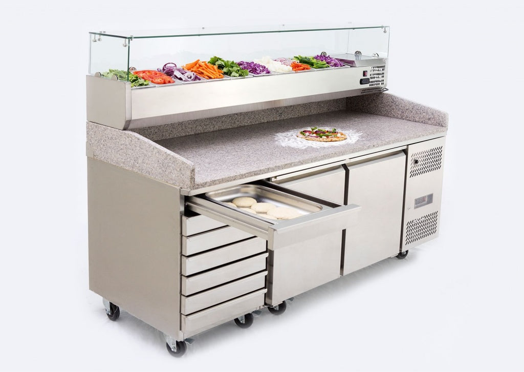 Combisteel 2-Door Pizza Prep Station with Elegant Granite Top & 7 Convenient Dough Drawers - Model 7950.5150