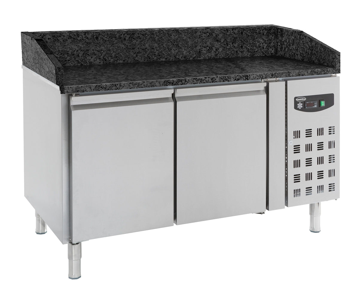Elevate Your Kitchen with the Combisteel 2-Door Pizza Prep Counter Featuring a Stunning Black Granite Top - Model 7950.0050