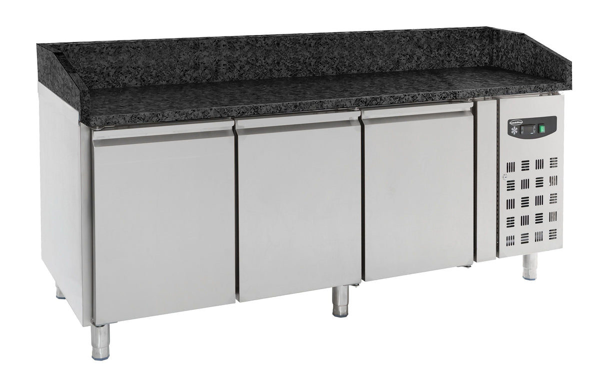 Deluxe 3-Door Pizza Prep Counter with Elegant Black Granite Top - Model 7950.0054