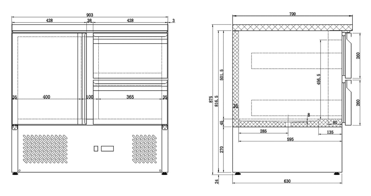 Stylish Combisteel Refrigerated Counter with Single Door and Dual Drawers - Model 7950.0108