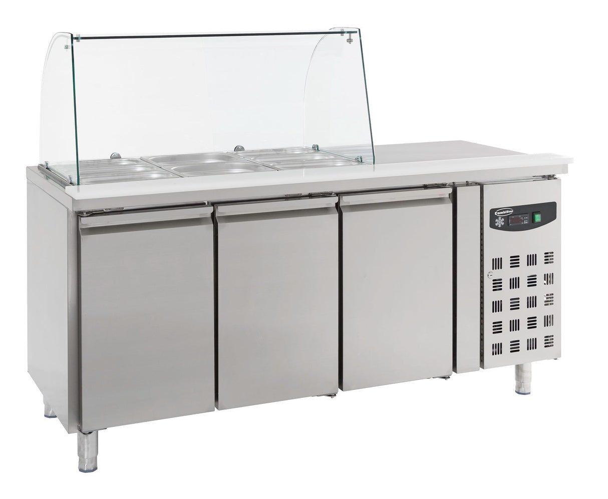 Elevate Your Business with the Combisteel 3-Door Refrigerated Counter with Stylish Glass Cover - Model 7950.0415