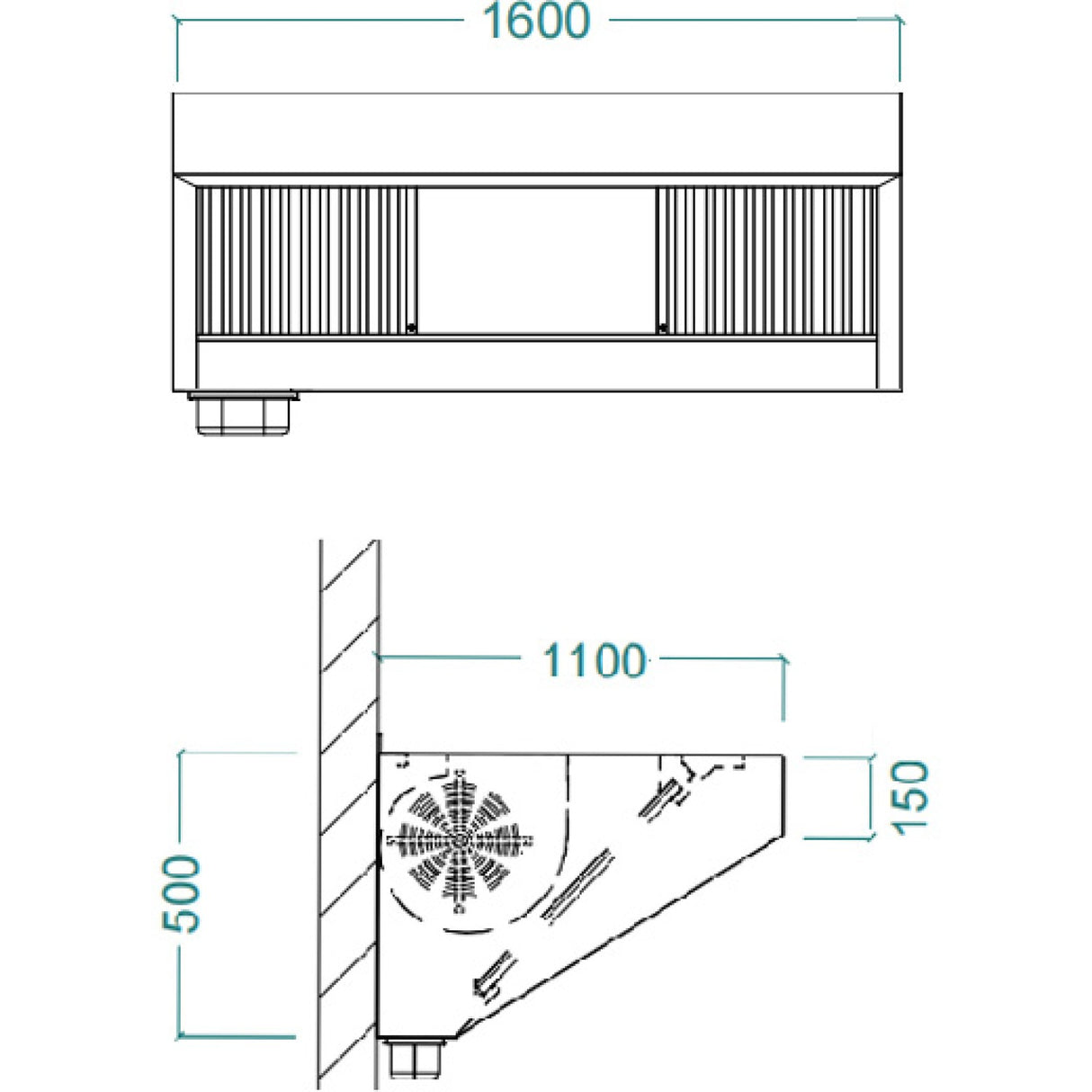 Commercial Extraction Canopy with Filter, Range Hood, Fan, Lights & 4 Speeds 1600mm |  AP238PS8763D