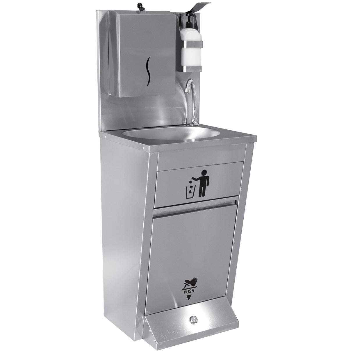 Handwash Station with Waste basket & Napkin dispenser & Soap dispenser holder Foot operated Stainless steel Height 1350mm |  AYK002