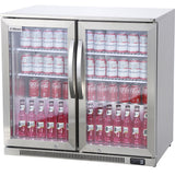 Commercial Back Bar Cooler 191 Litres 2 Hinged Glass Doors Stainless Steel 1000x650x960mm | Bbc2 Hs