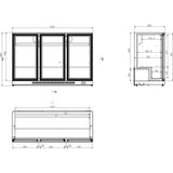 Back Bar Cooler 3 Sliding Doors 300 Litres Black, Height 850mm |  Bc03 Ps85
