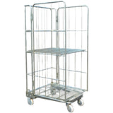 Commercial 3 Sided Roll Cage Trolley Foldable Zinc Plated Steel 500kg Capacity 830x725x1720mm | Bhk93