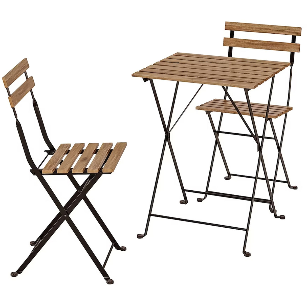 Folding Garden Bistro Set Table &Amp; 2 Chairs Black &Amp; Wood |  Bistroset360