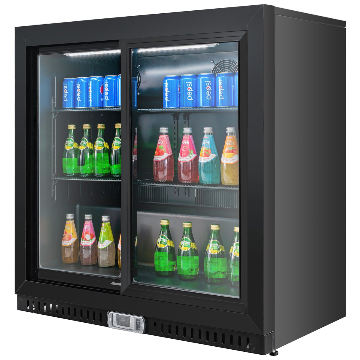 Back Bar Bottle Cooler 2 Sliding Doors 212 Litres 900x520x900mm Black | Blueinox606