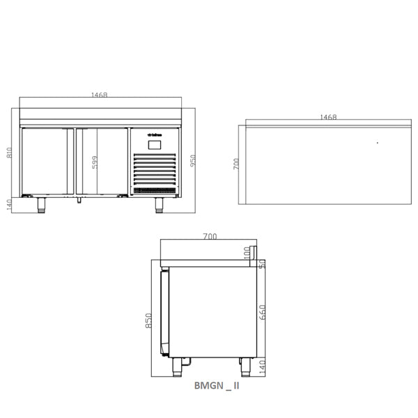 2 Door Gn1/1 Counter With Upstand 295 L