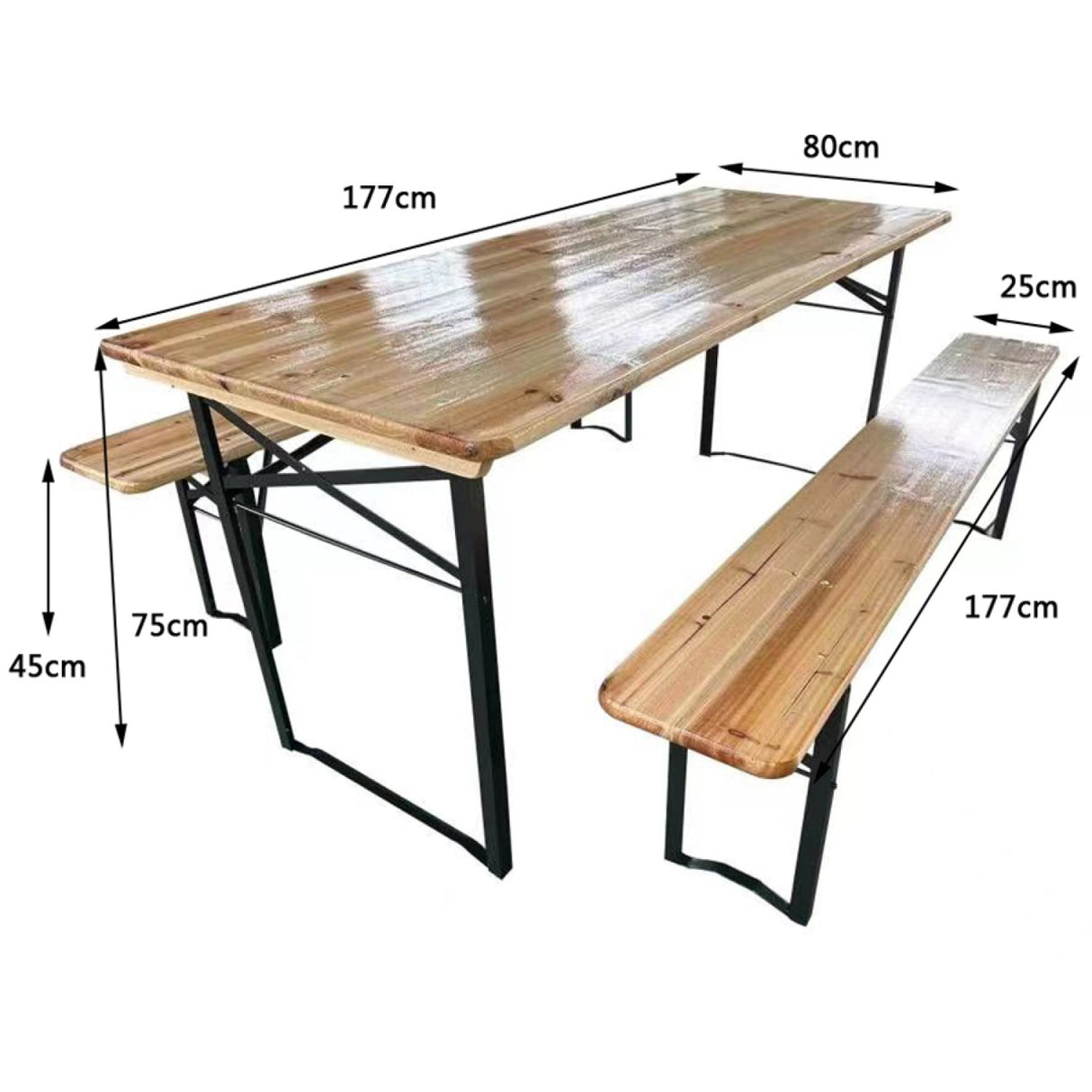 Three Piece Foldable Beer Table And Bench Set, Wooden Outdoor Garden Furniture 1800x800x770mm |  Bt18080. Minimum Pack of 2 order required