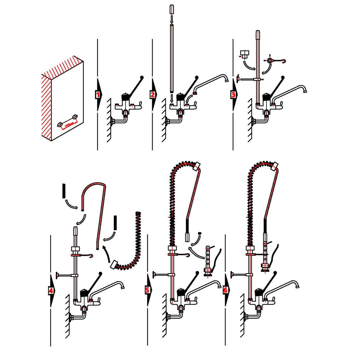 Commercial Wall Mounted Pre Rinse Spray Unit With Add On Faucet &Amp; 6&Quot; Centres Chrome | Bxf214