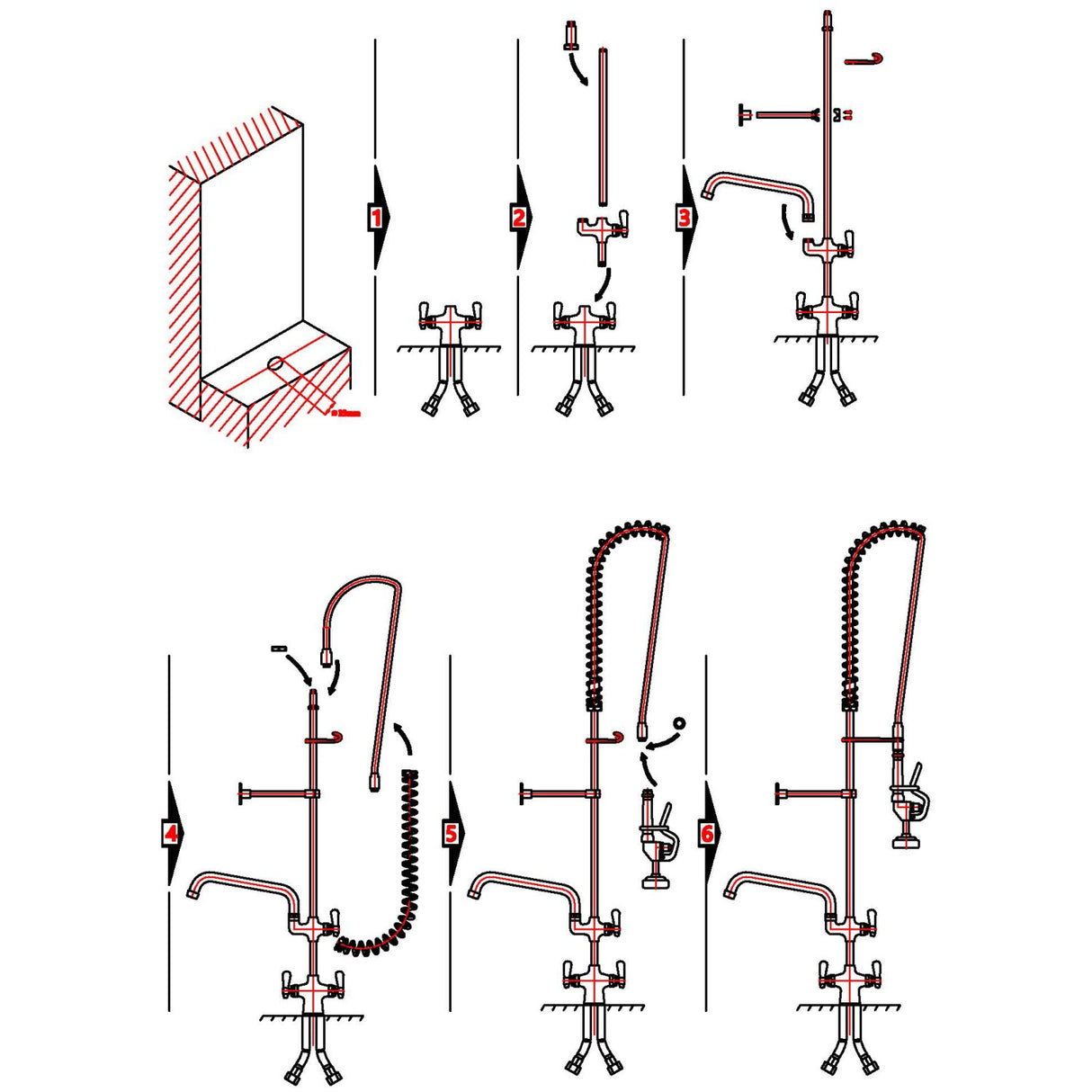Deck Mounted Pre Rinse Unit With Add On Faucet &Amp; 18&Quot; Riser &Amp; 44&Quot; Hose &Amp; 12&Quot; Swing Spout Chrome | Bxf250