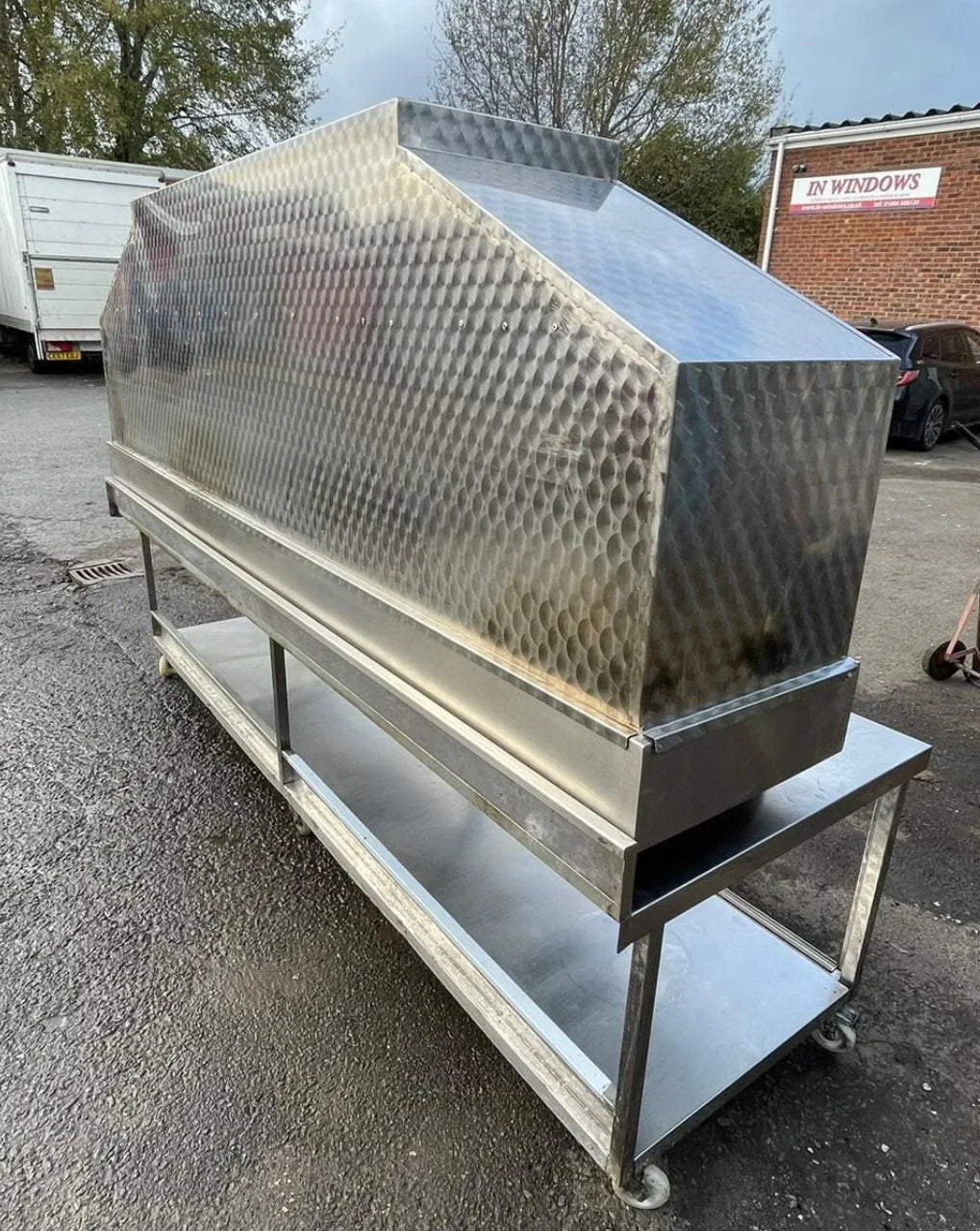 Turkish Mangal BBQ Mangal Charcoal Grill Stainless Steel 286x49x104cm with Table (REFURBISHED)