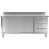 Commercial Worktop Floor Cupboard Sliding Doors 3 Drawers Stainless Steel 2000x600x850mm Upstand |  Vtc206 R3 B