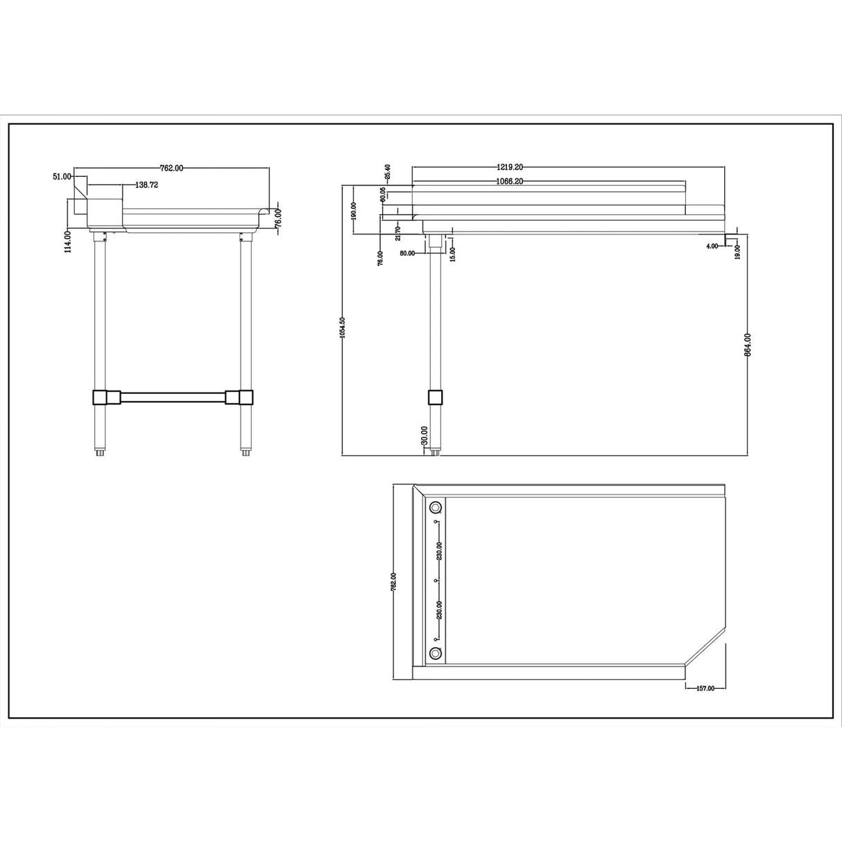 Commercial Stainless Steel Pass Through Dishwasher Table Left 1219mm Width |  Dcot3048 Left