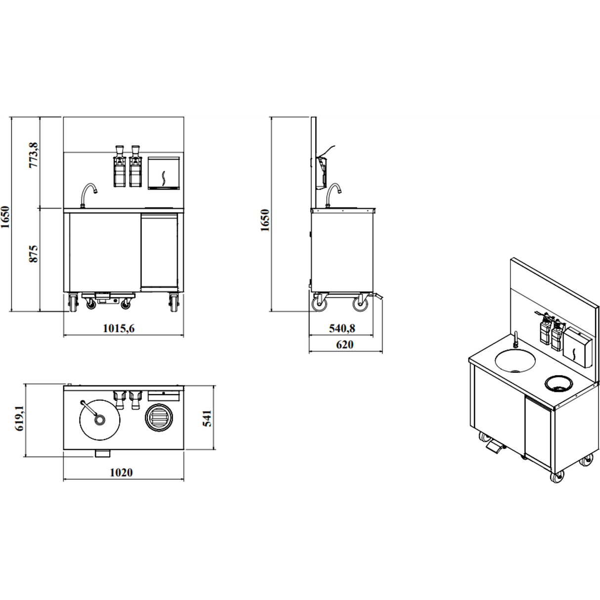 Mobile Hand Wash Station With Trash Bin Built In Fresh And Waste Water Bins Stainless Steel 750x605x1590mm |  Dke102