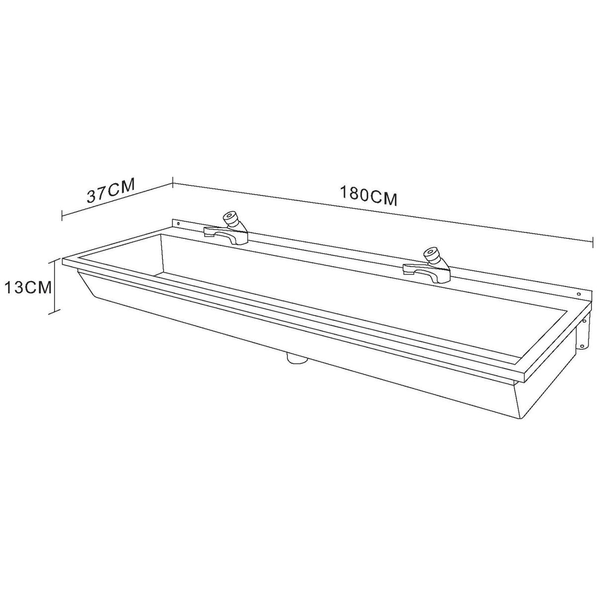 Commercial Wall Mounted Stainless Steel Hand Wash Trough Sink With Twin Taps 1800×370×130mm | Dng406