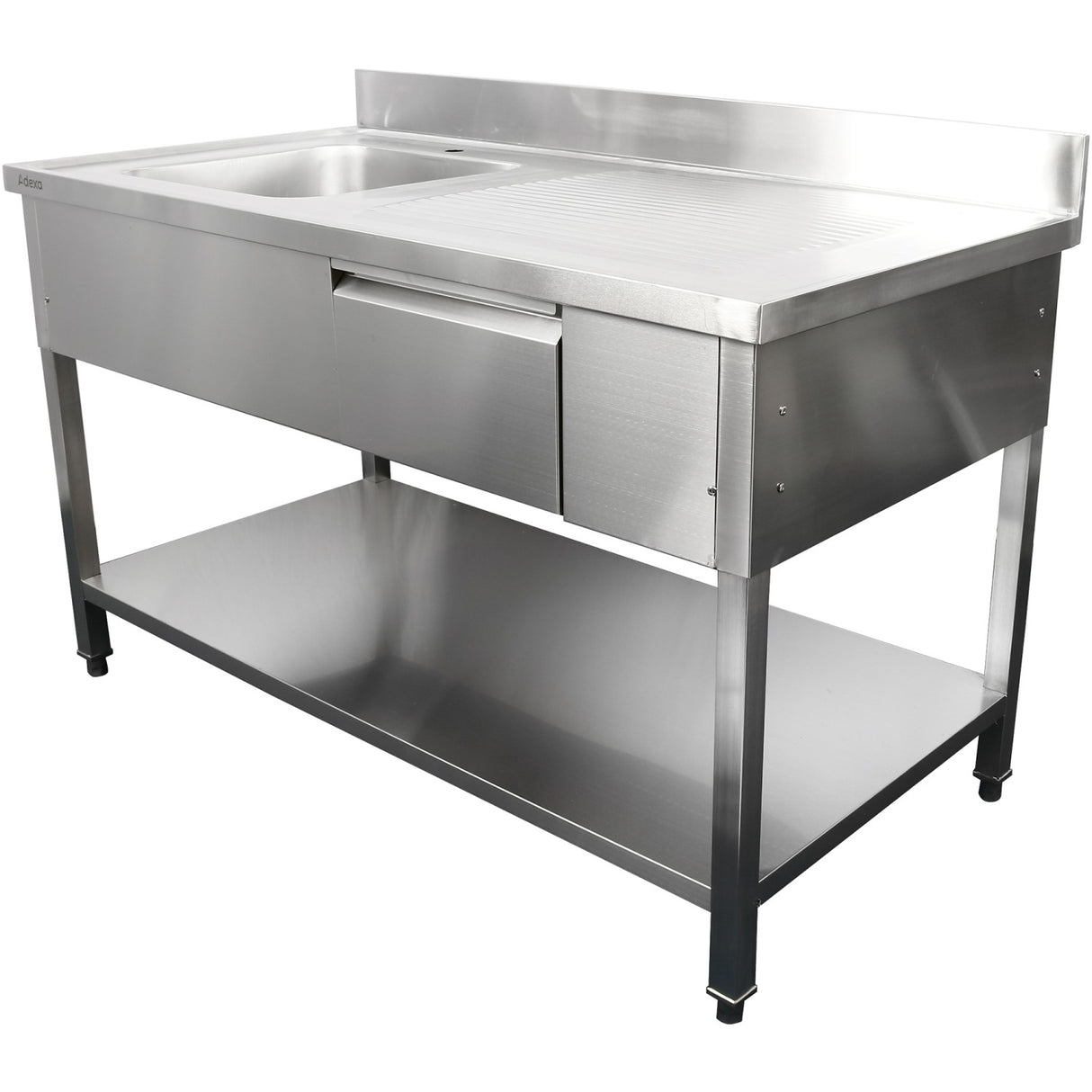 Commercial Sink With 1 Drawer Stainless Steel 1 Bowl Left Bottom Shelf Splashback 1400x600x950mm | Dsa140601 Dl