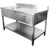 Commercial Sink With 1 Drawer Stainless Steel 1 Bowl Left Bottom Shelf Splashback 1400x600x950mm | Dsa140601 Dl