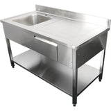 Commercial Sink With 1 Drawer Stainless Steel 1 Bowl Left Bottom Shelf Splashback 1400x600x950mm | Dsa140601 Dl