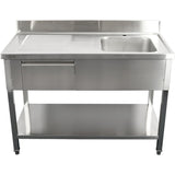 Commercial Sink Stainless Steel 1200x600x950mm 1 Bowl To The Right 1 Drawer Splashback | Dsa120601 Dr