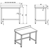 Professional Work Table Stainless Steel No Bottom Shelf Upstand 2000x700x965mm |  Dw7200
