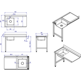 Loading Table Right Side 1200x650x850mm With Sink With Splashback Stainless Steel | Dwita1265 R