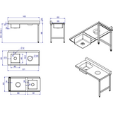Loading Table Right Side 1400x650x850mm With Sink With Waste Hole With Splashback Stainless Steel |  Dwitc1465 L